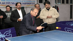 Home Commissioner, Suresh Kumar at the inaugural of 35th State Table Tennis Championship at Jammu on Wednesday. -Excelsior/ Rakesh