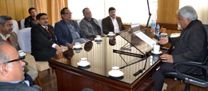 Minister for Labour, Ajay Kumar Sadhotra interacting with members of BBIA and CCI at Jammu on Tuesday.
