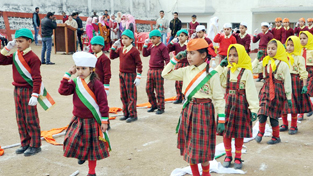 Students of Mohammad Ilyas Memorial School Bathindi performing activity during annual day function.