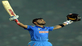 Virat Kohli celebrating 19th ODI century which steered India to a six-wicket victory over Bangladesh in the Asia Cup in Fatullah on Wednesday.