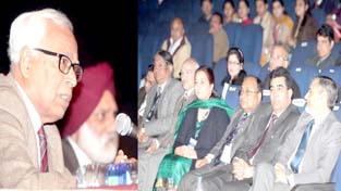 Governor, N N Vohra looking for Govt officers in the ISC talk on sustainable development of J&K at JU on Thursday. -Excelsior/Rakesh