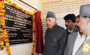 Union Minister Dr Farooq Abdullah inaugurating solar power plant at Hajj House on Wednesday.