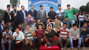 Medal winners posing alongwith chief guest ADGP, S M Sahai in Jammu on Thursday.