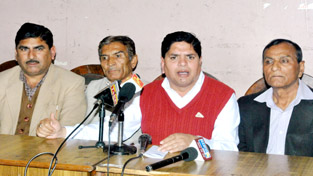 Refugee leaders at a press conference at Jammu on Monday. -Excelsior/Rakesh
