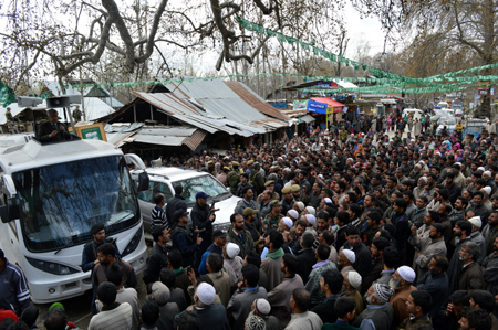 PDP patron Mufti Mohammad Sayeed addressing an election rally at Anantnag on Sunday. —Excelsior/Amin War