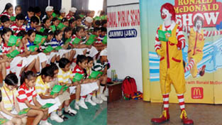 Students during workshop on road safety and healthy eating habits at Jodhamal Public School in Jammu.