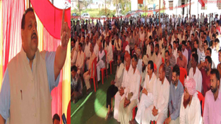 NC provincial president Devender Singh Rana addressing a public meeting at Agore on Saturday.
