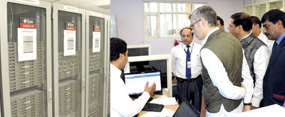 Chief Minister Omar Abdullah inspecting Data-cum-Customer Care Centre of PDD at Bemina on Wednesday.