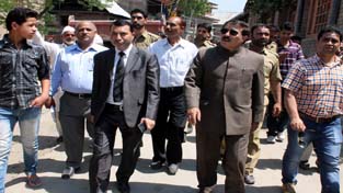 Speaker Legislative Assembly Mubarak Gul taking stock of developmental works at Srinagar on Thursday.