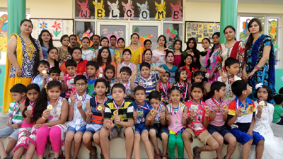 Winners posing for a group photograph during the concluding ceremony of the Adventure Camp in Jammu.