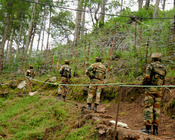 Army personnel patrol Balakote sector on Monday.