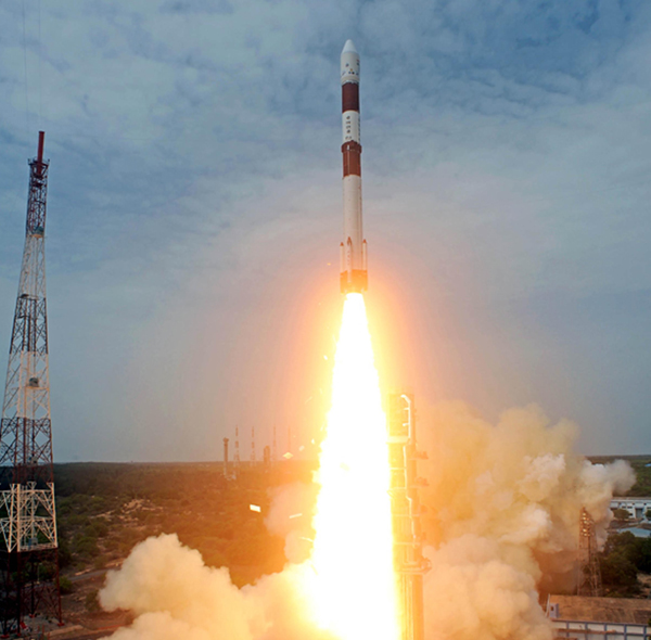 PSLV-C23 carrying five foreign satellites successfully lift off from the Satish Dhawan Space Centre, in Sriharikota on Monday.(UNI)