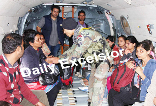 Rescued people from various parts of J&K were flown to Chandigarh by the recently acquired C-17 Globemaster III aircraft, on September 10, 2014.
