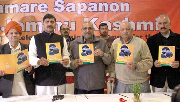 BJP leaders releasing Vision Document at Jammu on Thursday. —Excelsior/Rakesh