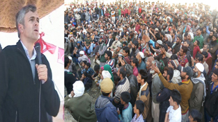 Chief Minister, Omar Abdullah addressing election rally at Banihal on Friday.