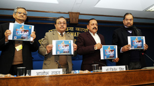 Union Minister Dr Jitendra Singh releasing an e-book titled "Good Governance Simplified" highlighting some of the main achievements of DoP&T in last few months at New Delhi on Saturday.