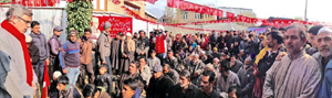 Chief Minister Omar Abdullah addressing election meeting at Srinagar on Wednesday. —Excelsior/Amin War Chief Minister Omar Abdullah addressing election meeting at Srinagar on Wednesday. —Excelsior/Amin War