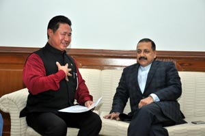 Nagaland Highways Minister, Nuklutoshi calling on Union DoNER Minister Dr Jitendra Singh to convey Christmas and New Year wishes on his behalf and on behalf of the Nagaland State Government at New Delhi.
