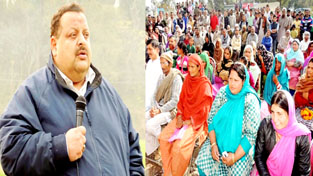 Provincial president National Conference Devender Singh Rana addressing a public gathering on Wednesday.