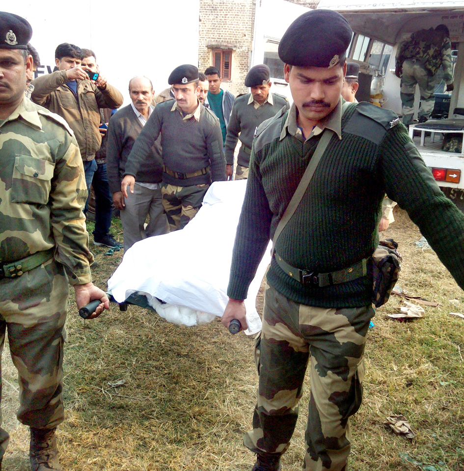 BSF jawans shift the firing victim to hospital on Wednesday.
