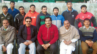 J&K Indian Style Wrestling Team (Men) posing with office bearers of J&K Indian Style Wrestling Association at Jammu.