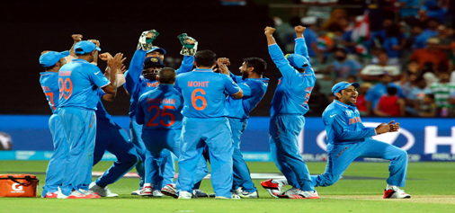 Members of Indian cricket team celebrating victory at Adelaide on Sunday. (UNI)