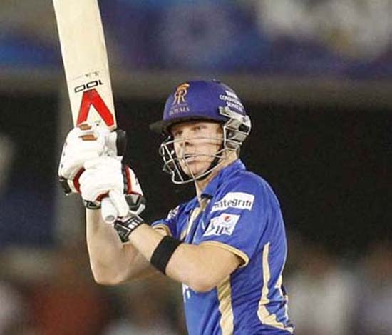 Rajasthan Royals skipper Steve Smith during his knock of unbeaten 79 runs against Mumbai Indians in IPL-8 at Ahmedabad on Tuesday.