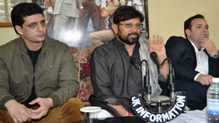 Minister for Health, Ch Lal Singh flanked by Minister of State for PWD, Sunil Kumar Sharma and MLA Doda Shakti Parihar during a meeting on Saturday.