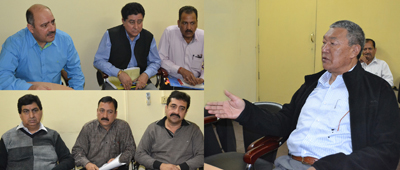 Minister of State for Co-operatives, Chering Dorjey chairing a meeting at Jammu on Tuesday.