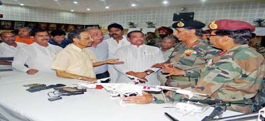 Members of the Parliamentary Standing Committee on Defence led by Chairman Maj.Gen. (Retd) BC Khanduri being briefed on the prevailing security situation in the State and the defence preparedness by senior Army officers at Northern Command Headquarters in Udhampur on Saturday. (UNI)