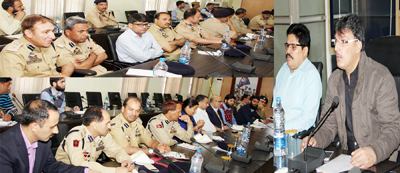 IGP Armed, Shafkat Ali Watali chairing meeting of police officers in connection with organisation of cycle race in Srinagar.