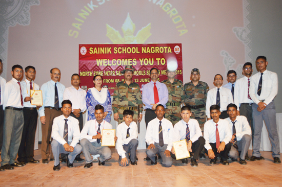 Winners of North Zone Inter Sainik School Sports Meet posing for group photograph.