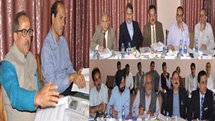 DyCM Dr Nirmal Singh chairing a meeting of officers at Srinagar on Thursday.