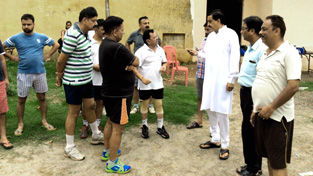 Pawan Kumar Gupta, Minister of State for Finance and IT taking stock of the badminton hall at Udhampur.