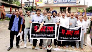 Activists of various organisations protesting in front of Press Club on Monday. -Excelsior/Rakesh