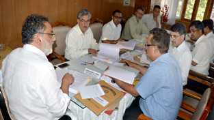 Minister of Finance, Dr Haseeb Drabu chairing 233rd meeting of BoD of SFC at Srinagar on Thursday.