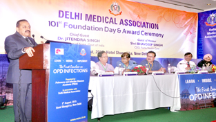 Union Minister Dr Jitendra Singh addressing the 101st Foundation Day function of Delhi Medical Association at New Delhi on Sunday.