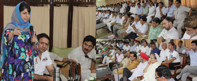 President PDP, Mehbooba Mufti addressing party leaders and workers at Jammu on Tuesday.