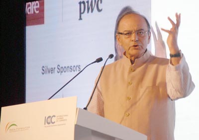 Finance Minister Arun Jaitley addressing India Economic Convention 2015 on "Architecture for Growth" in New Delhi on Thursday. (UNI)
