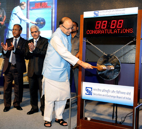 Union Finance Minister Arun Jaitley at a function to mark the merger of Forward Markets Commission with Securities and Exchange Board of India (SEBI), in Mumbai on Monday. (UNI)