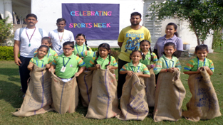 Students posing for a photograph during the celebration of Sports Week at GD Goenka.