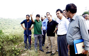 Divisional Commissioner, Dr Pawan Kotwal during his visit to Ropeway Project site at Shahbad on Wednesday.