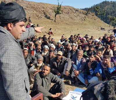 Wasim Kohli addressing a public meeting in Kalakote area.