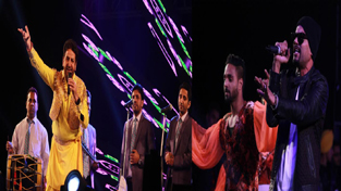 Gurdass Maan and Bohemia singing songs during inaugural function of 11th Mastogi-Do Championship at Jammu.
