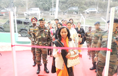 Mrs Nimbhorkar inaugurating new Sainik Aramghar at Army Camp Katra on Wednesday.