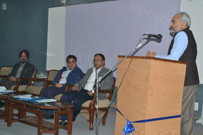 JU VC Prof R D Sharma delivering inaugural address on start of a refresher course in Mathematical Science on Tuesday.