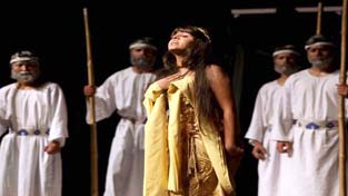 A scene from Sophocles’ Antigone presented by Samooh Theatre in Drama Festival on Monday. —Excelsior/Rakesh