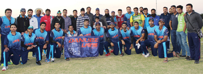 Players posing for a photograph during concluding ceremony of JK-UAE T20 Friendship Cup finals.