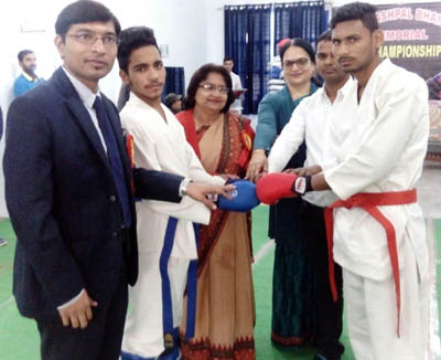 Chief guest inaugurating bout during North India Open Karate/Kick Boxing C’ship.