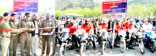 SSP Ramban, Randeep Kumar flagging off motor bike rally on Sunday.